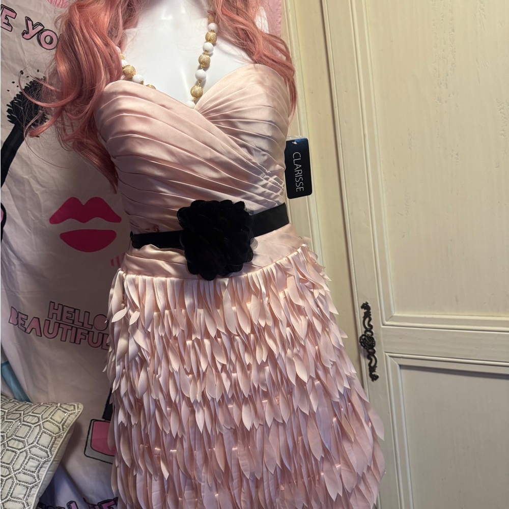 Clarisse pastel pink strapless ‘feathered’ cocktail dress - Picture 16 of 16